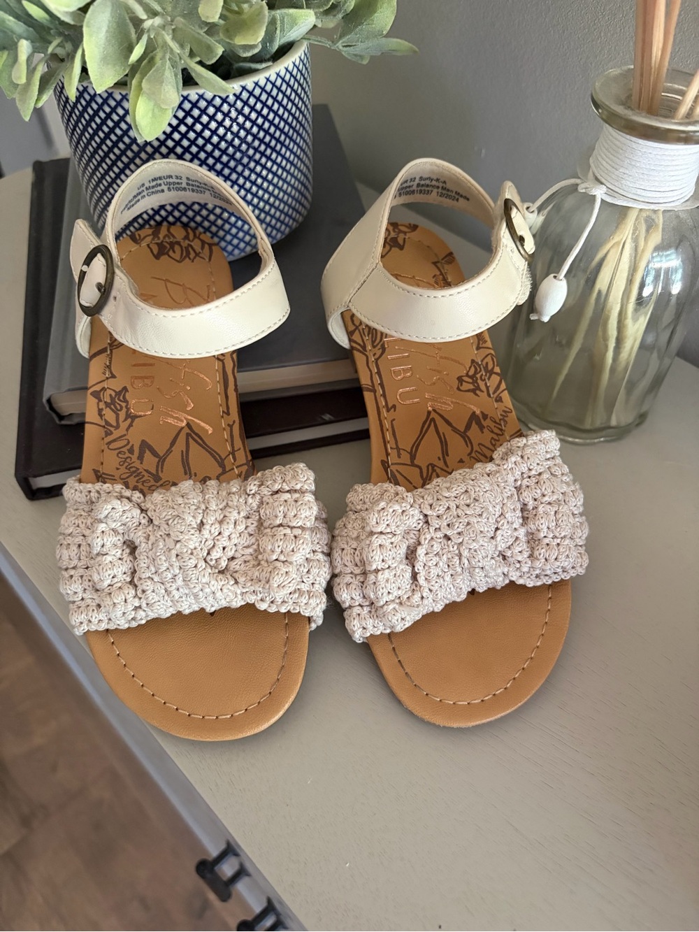 Blowfish Cream Crochet Bow Ankle-Strap Sandals